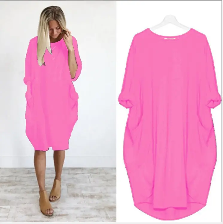 Women's Maroon Loose Sleeve Plus Size Dress
