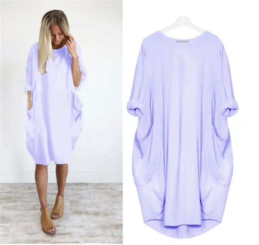 Women's Maroon Loose Sleeve Plus Size Dress