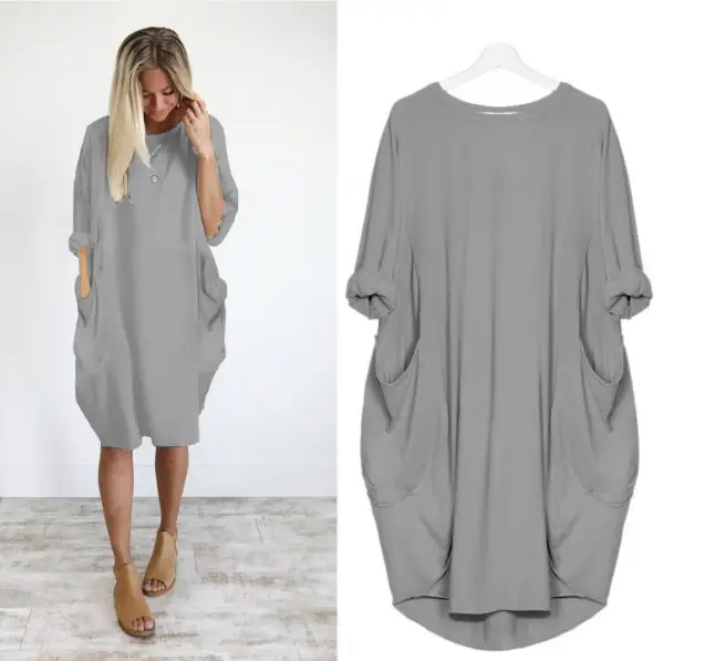 Women's Maroon Loose Sleeve Plus Size Dress