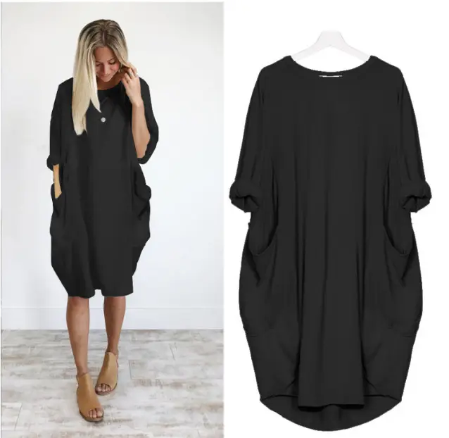 Women's Maroon Loose Sleeve Plus Size Dress