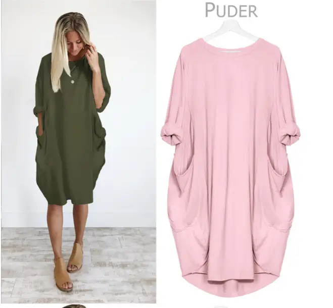 Women's Maroon Loose Sleeve Plus Size Dress