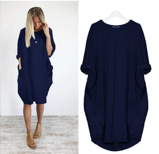 Women's Maroon Loose Sleeve Plus Size Dress