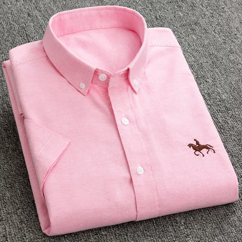 Men's White Cotton Slim Fit Oxford Shirt with Horse Embroidery - Image 83