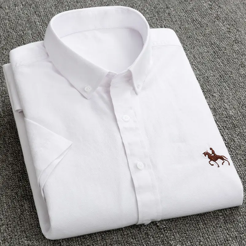 Men's White Cotton Slim Fit Oxford Shirt with Horse Embroidery - Image 84