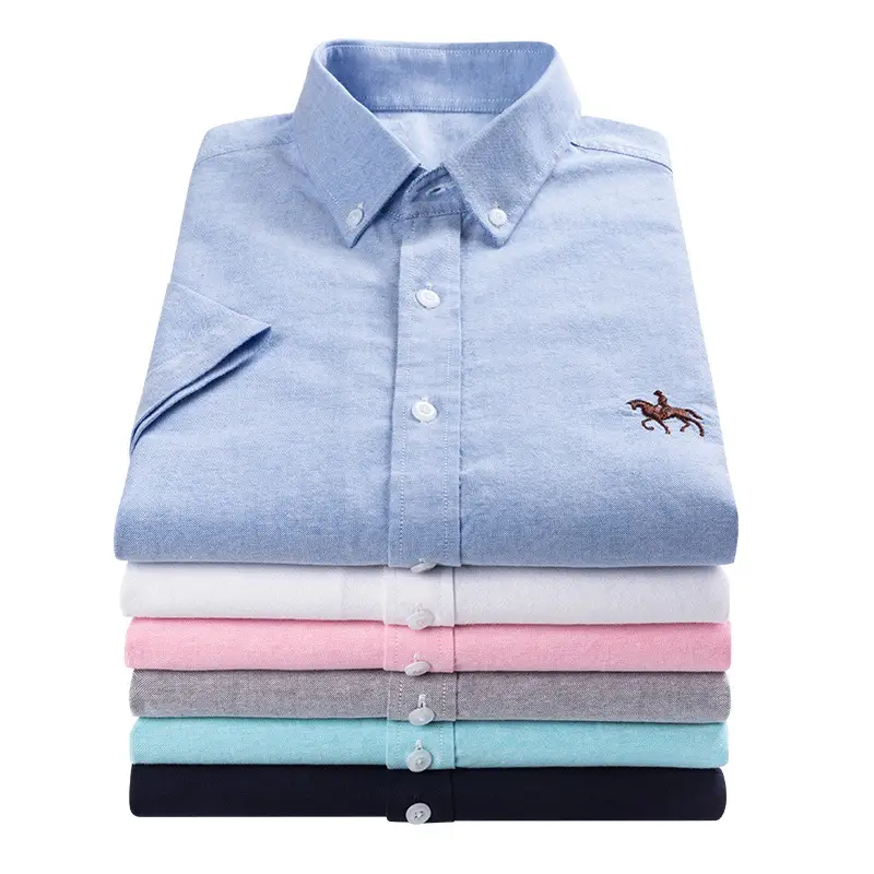 Men's White Cotton Slim Fit Oxford Shirt with Horse Embroidery - Image 86