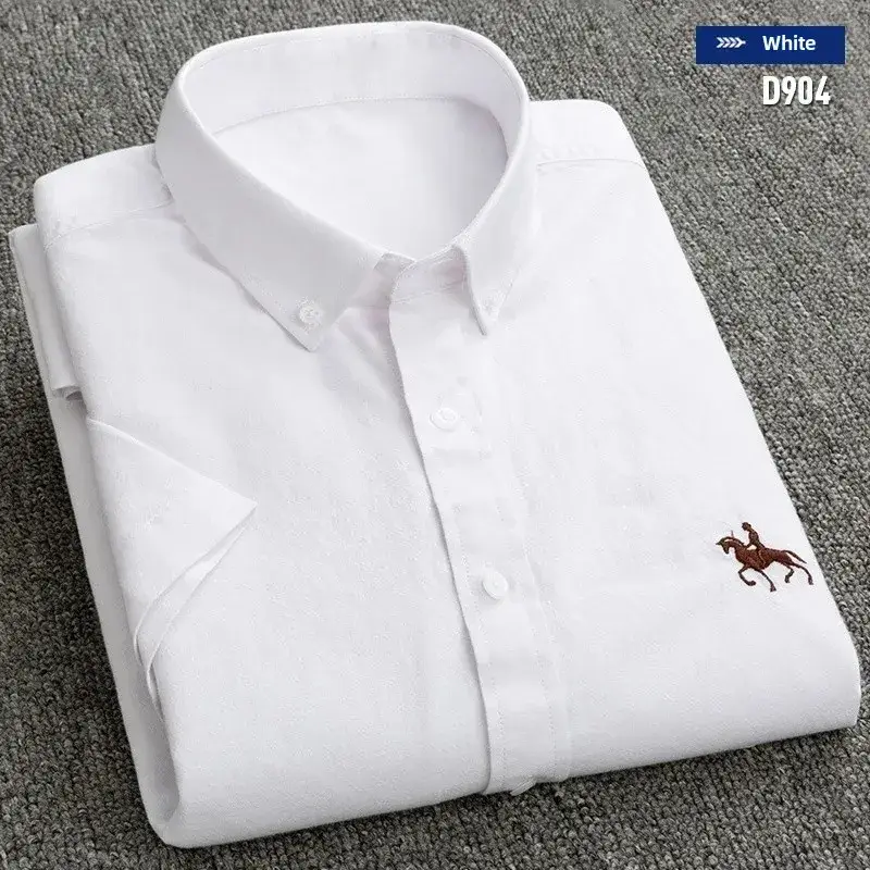 Men's White Cotton Slim Fit Oxford Shirt with Horse Embroidery - Image 10