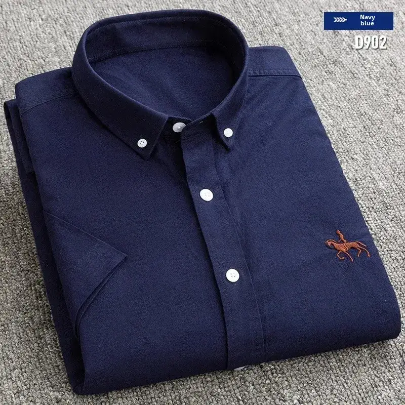 Men's White Cotton Slim Fit Oxford Shirt with Horse Embroidery - Image 44