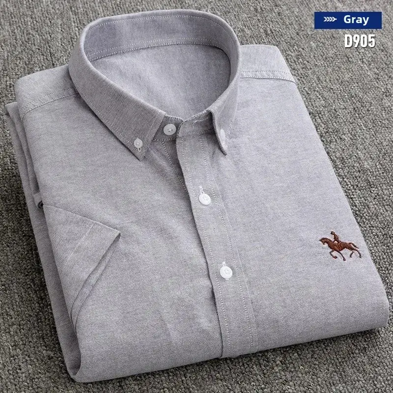 Men's White Cotton Slim Fit Oxford Shirt with Horse Embroidery - Image 47