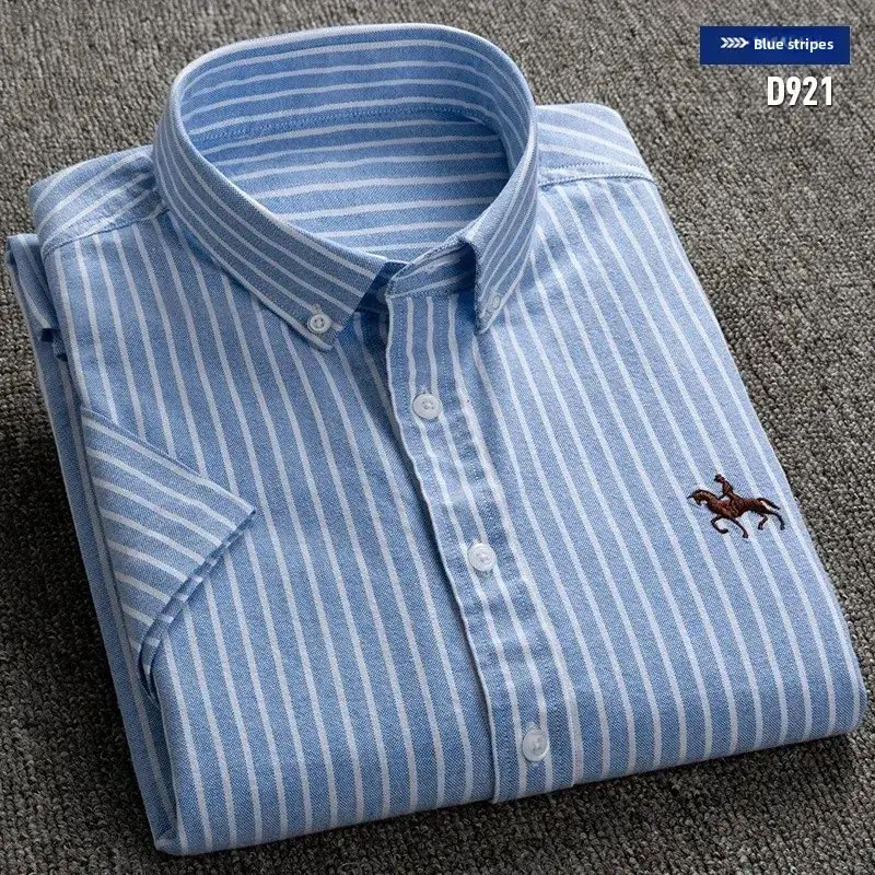 Men's White Cotton Slim Fit Oxford Shirt with Horse Embroidery - Image 60