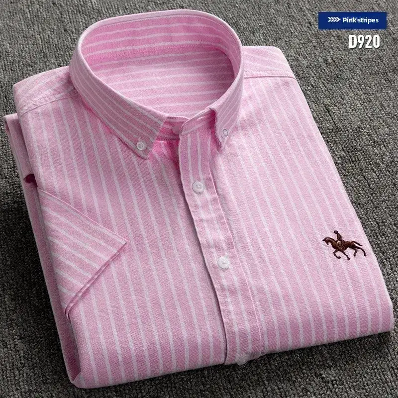 Men's White Cotton Slim Fit Oxford Shirt with Horse Embroidery - Image 79