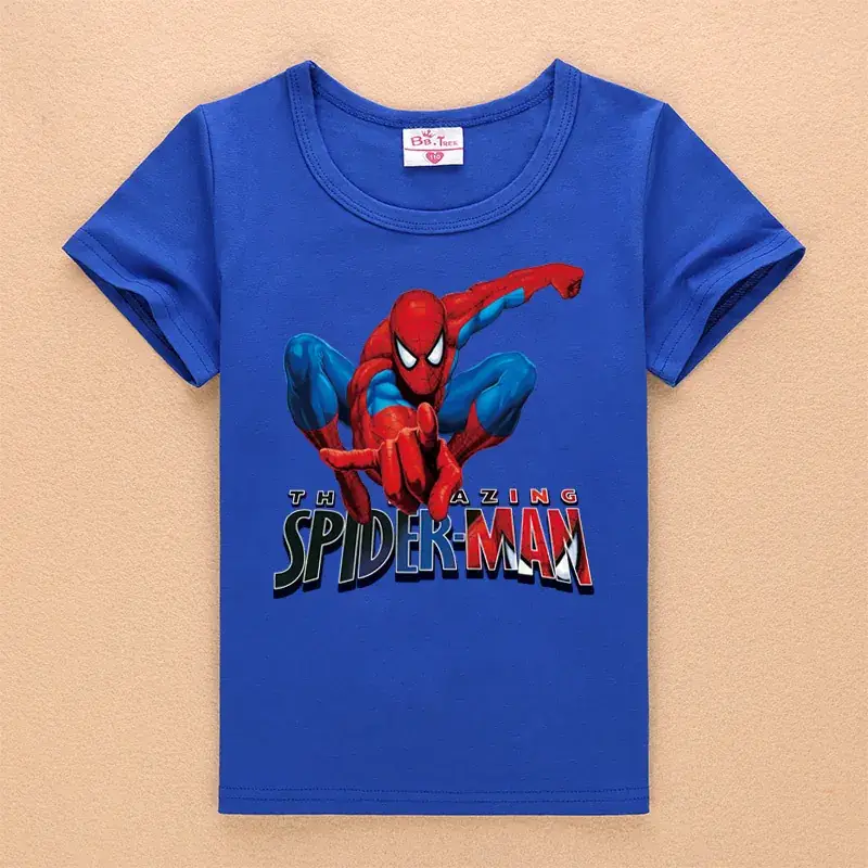 Blue Spider-Man Kids T-Shirt Short Sleeve Summer - Image 3