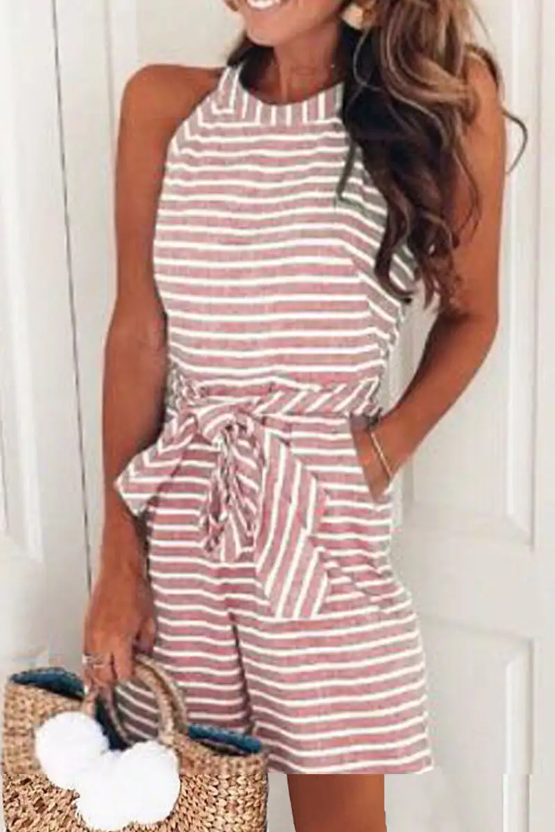 Striped Belted Jumpsuit Set for Women Summer Wear — feature 80