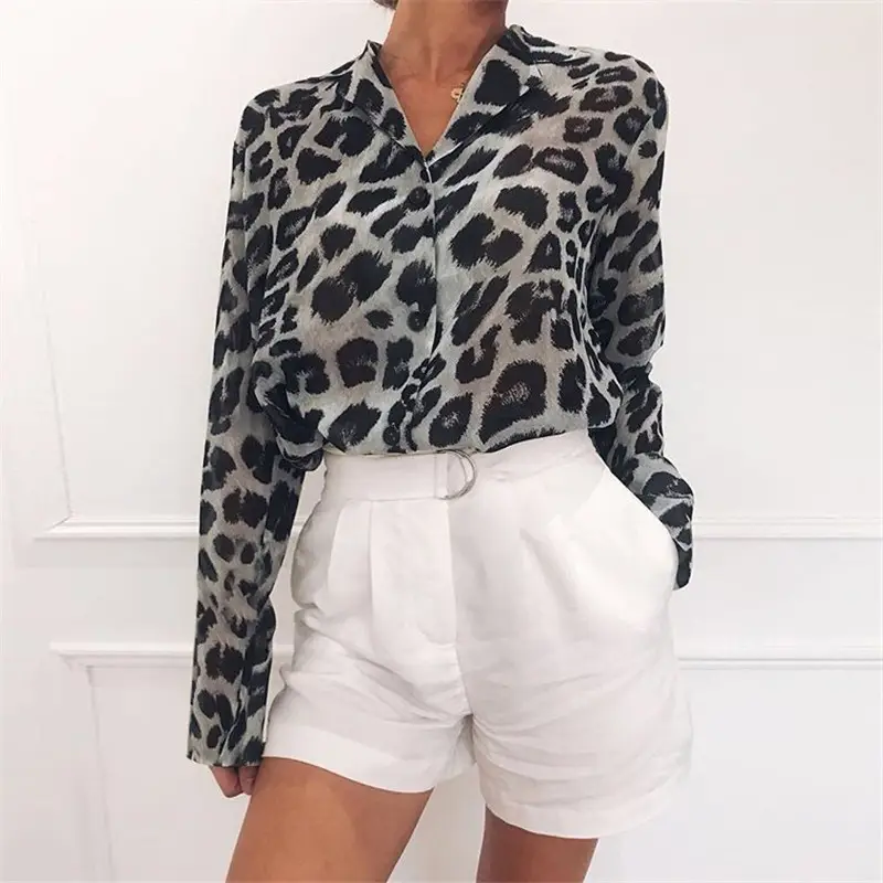 2020 Leopard Print Chiffon Long Sleeve Women Shirt - Image 5