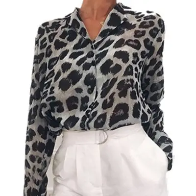 2020 Leopard Print Chiffon Long Sleeve Women Shirt - Image 7