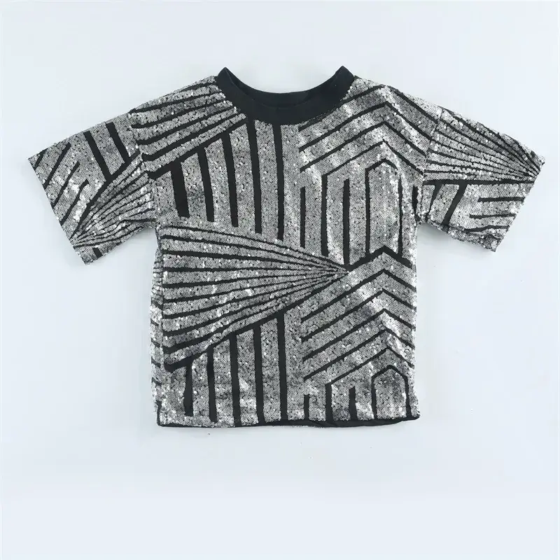 Boy Hip Hop Dance Costume Sequin Shirt Cap Pants White Black - Image 2