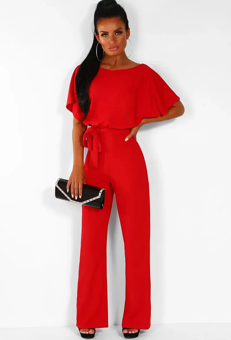 Red Button Lace-Up 2-Piece Women's Set - Image 2