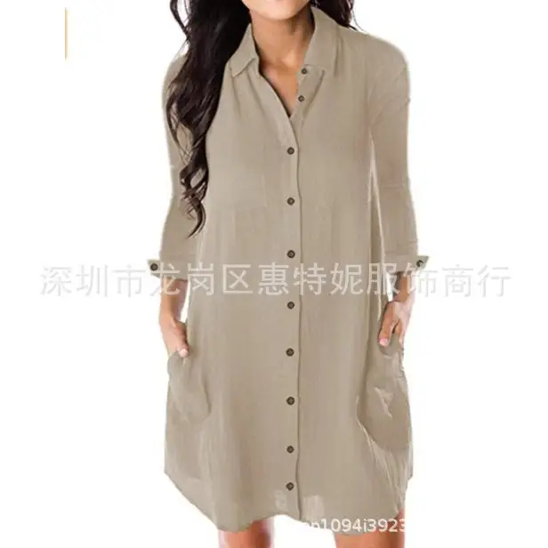 2019 Spring Summer Plus Size Maroon Single Breasted Dress - Image 7