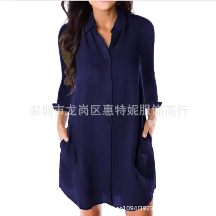2019 Spring Summer Plus Size Maroon Single Breasted Dress - Image 8