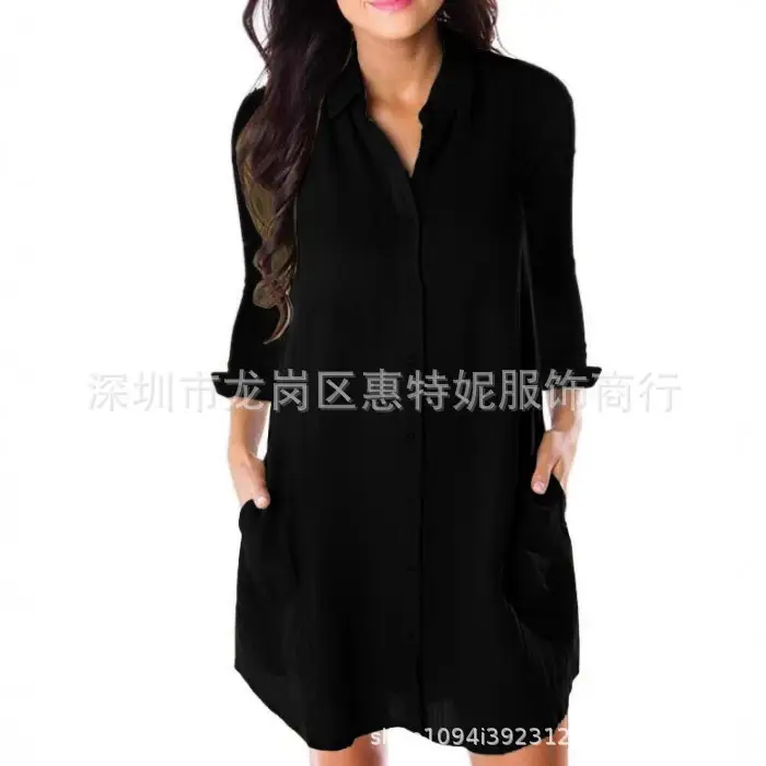 2019 Spring Summer Plus Size Maroon Single Breasted Dress - Image 10