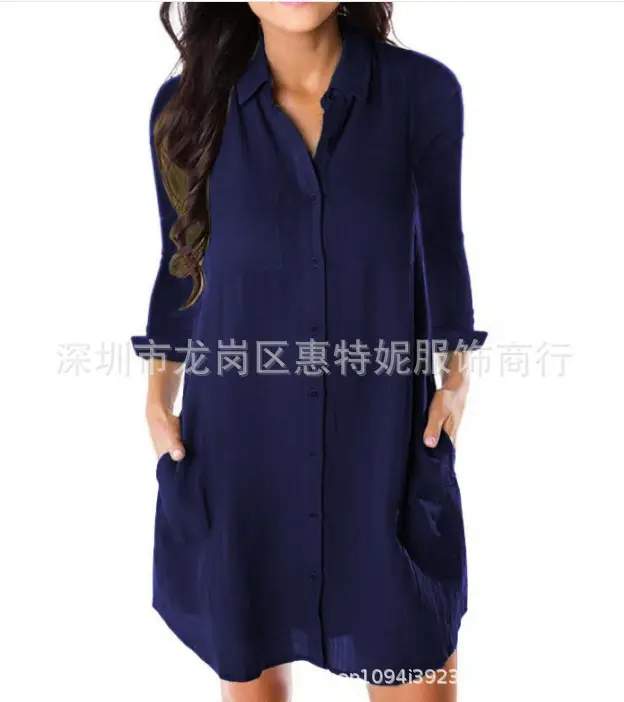 2019 Spring Summer Plus Size Maroon Single Breasted Dress - Image 2