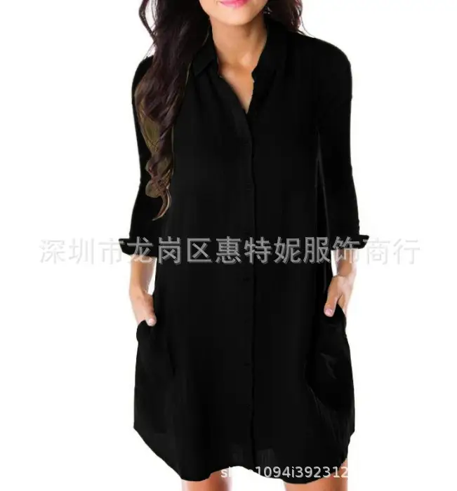 2019 Spring Summer Plus Size Maroon Single Breasted Dress - Image 3