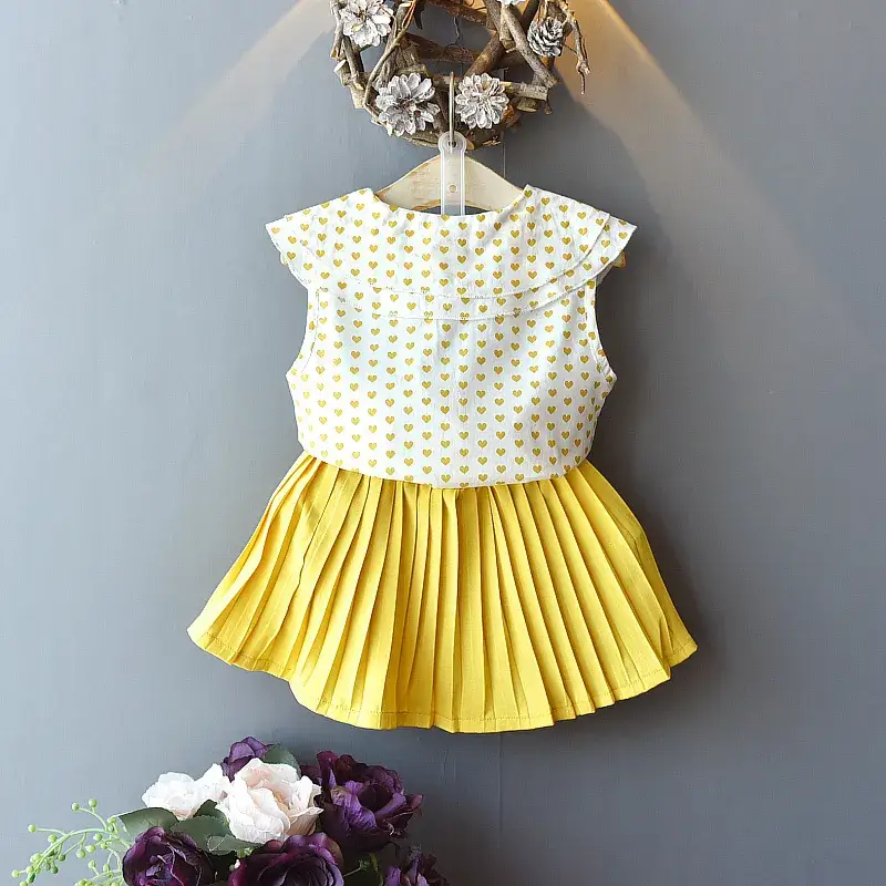 Girls' Red Polka Dot Summer Suit with Pleated Skirt