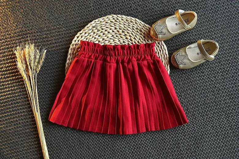 Girls' Red Polka Dot Summer Suit with Pleated Skirt — feature 23