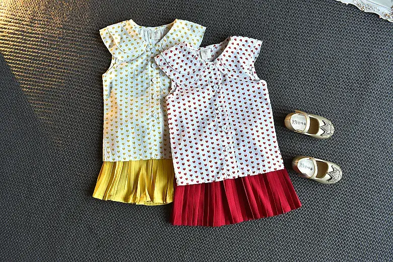 Girls' Red Polka Dot Summer Suit with Pleated Skirt — feature 7