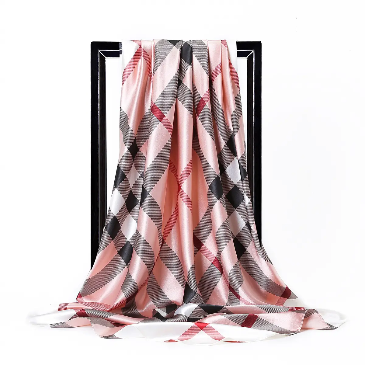90cm Plaid Silk Scarf for Women Muslim Headscarf - Image 2