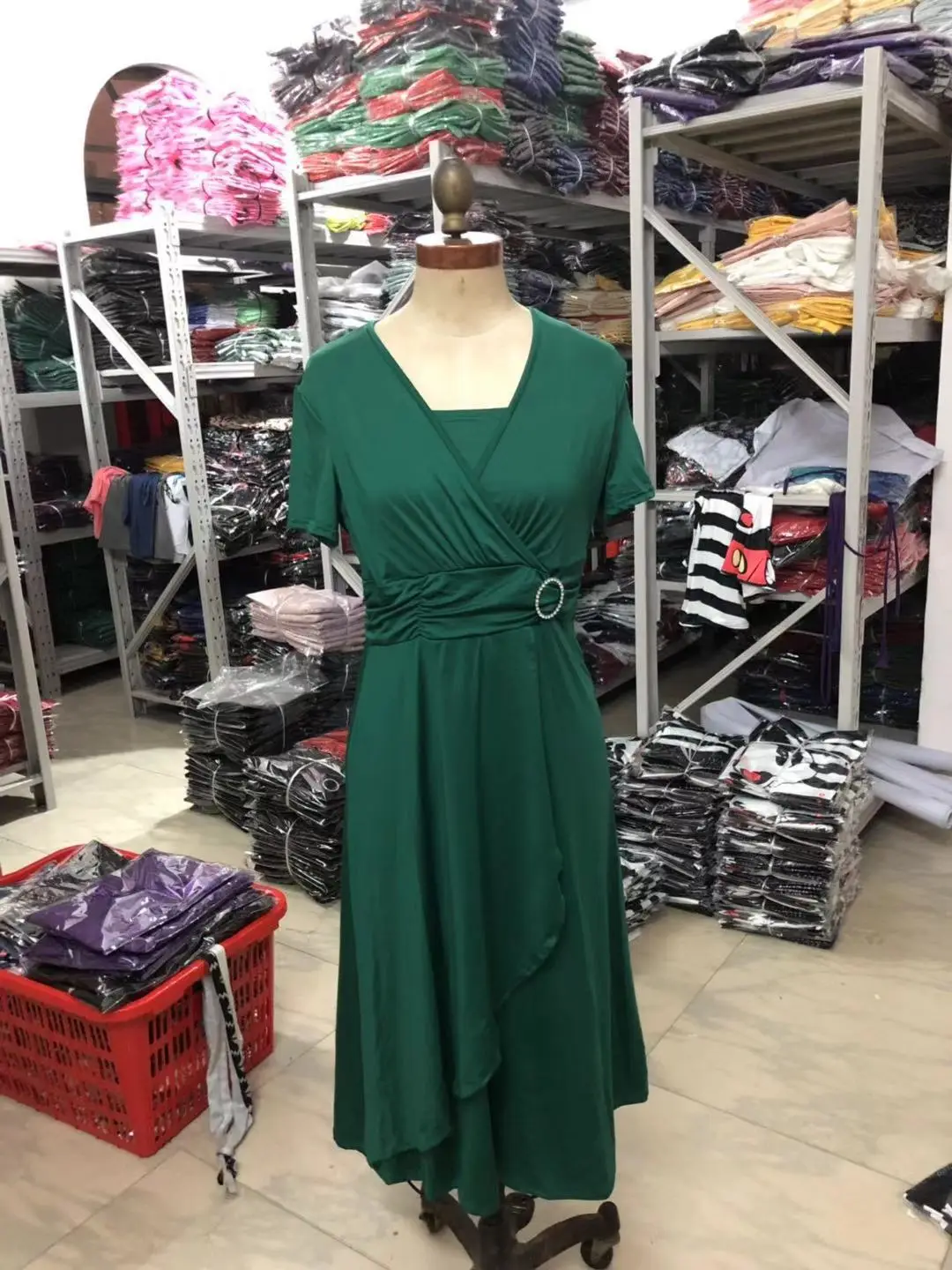Women's Maroon Asymmetrical Swing V Neck Midi Dress — feature 10