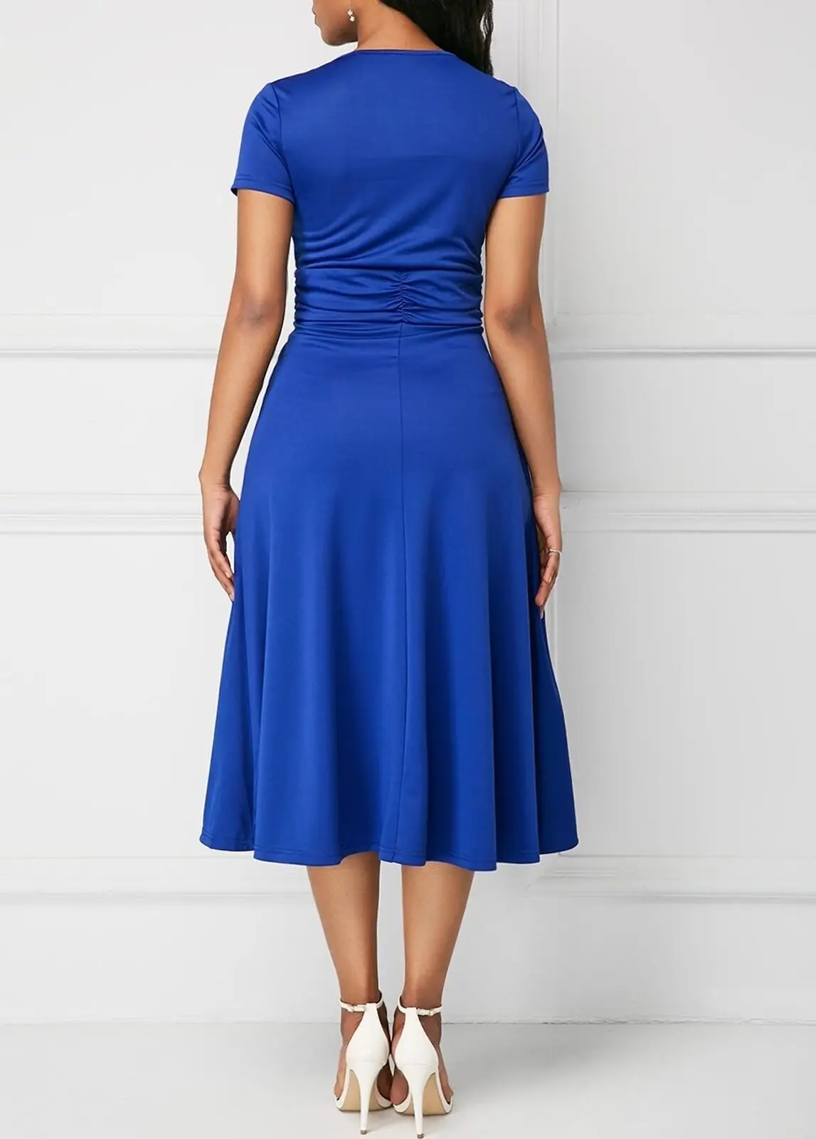 Women's Maroon Asymmetrical Swing V Neck Midi Dress — feature 18