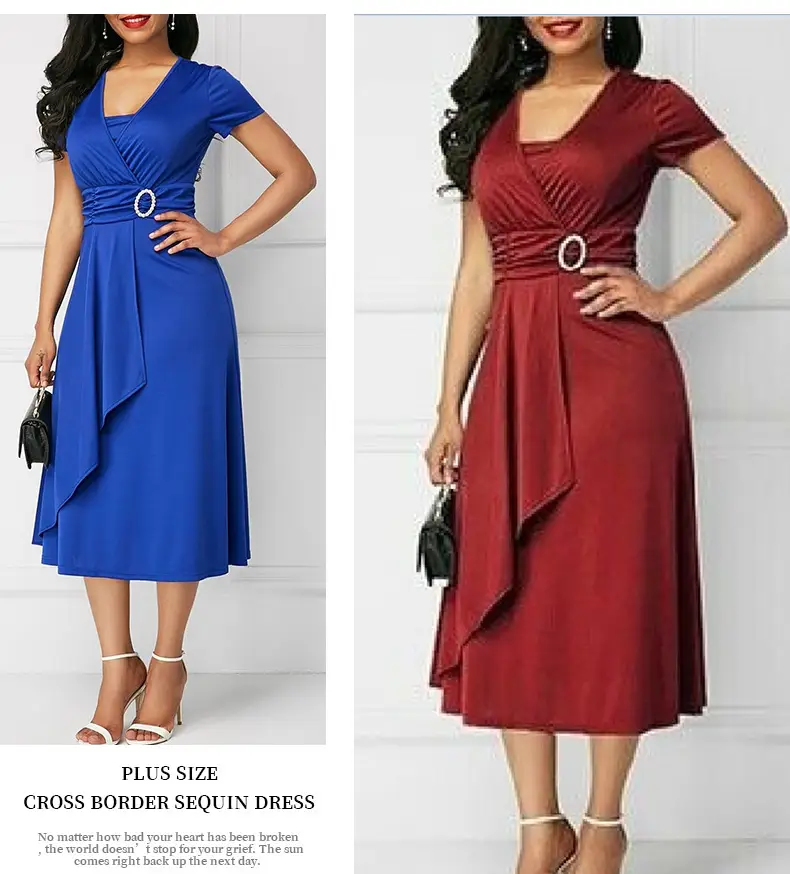 Women's Maroon Asymmetrical Swing V Neck Midi Dress — feature 5