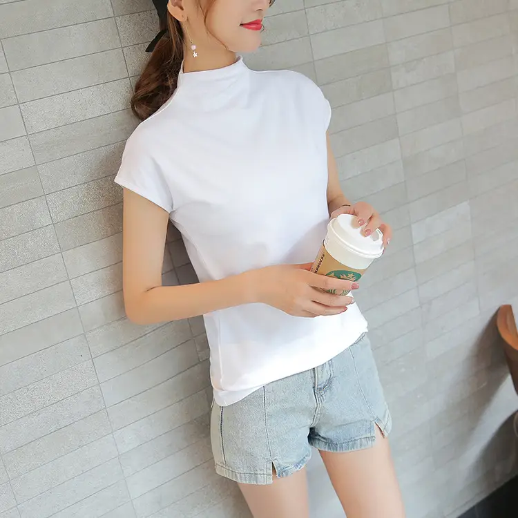 Women's Red Slim Fit Turtleneck T-Shirt - Image 4