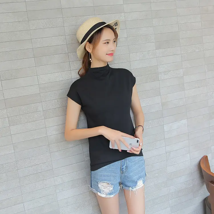 Women's Red Slim Fit Turtleneck T-Shirt - Image 6
