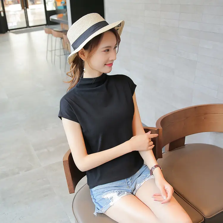 Women's Red Slim Fit Turtleneck T-Shirt - Image 7