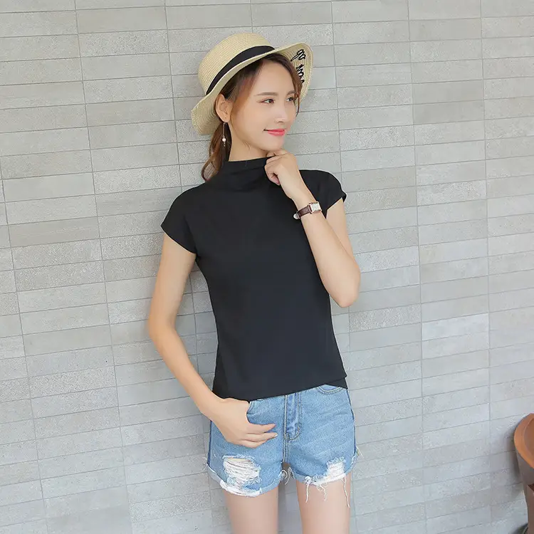 Women's Red Slim Fit Turtleneck T-Shirt - Image 8