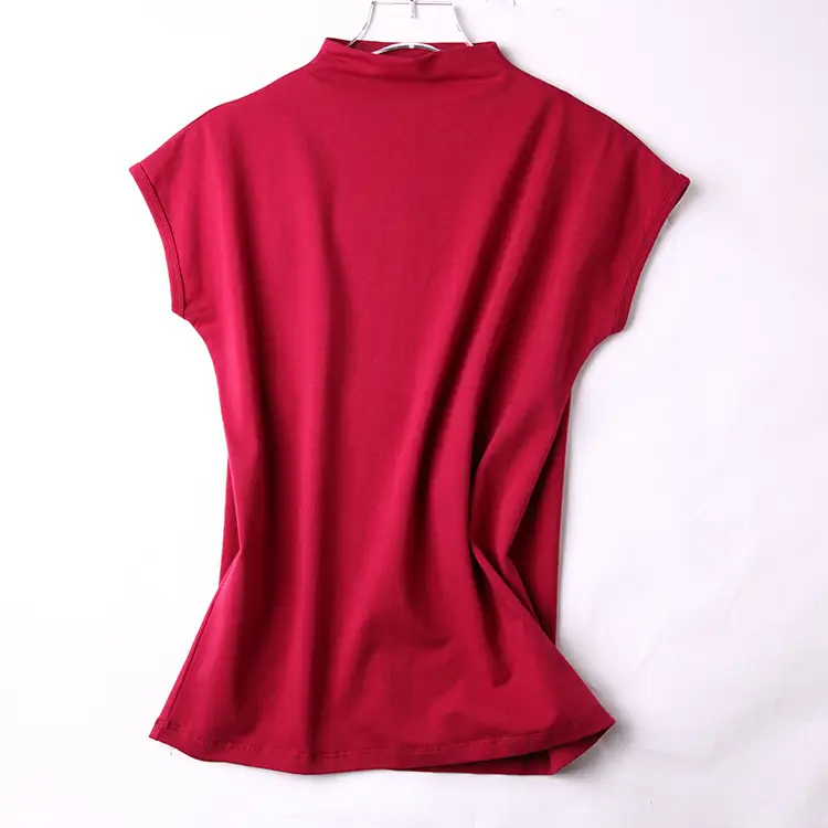 Women's Red Slim Fit Turtleneck T-Shirt - Image 3