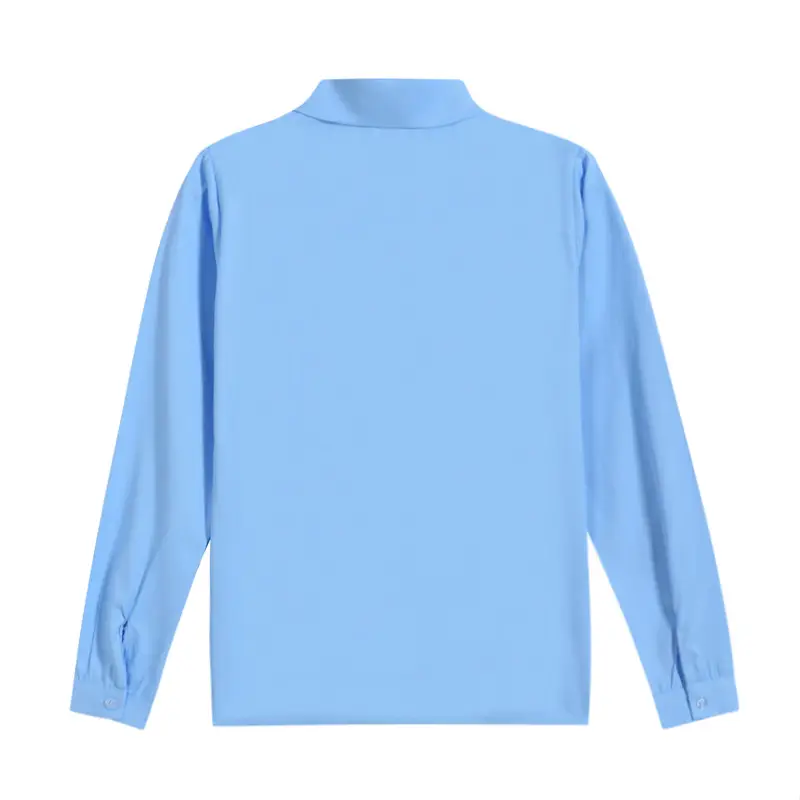 Blue Long Sleeve Japanese School Shirt with Pointed Collar - Image 2