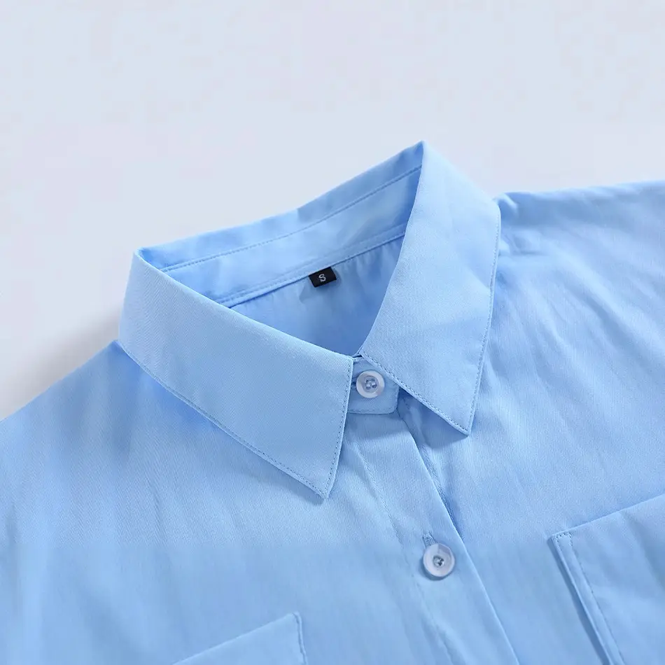 Blue Long Sleeve Japanese School Shirt with Pointed Collar - Image 3