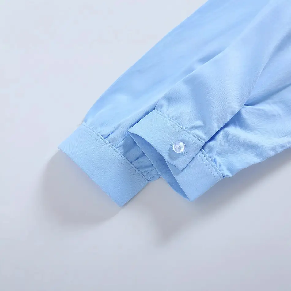 Blue Long Sleeve Japanese School Shirt with Pointed Collar - Image 4