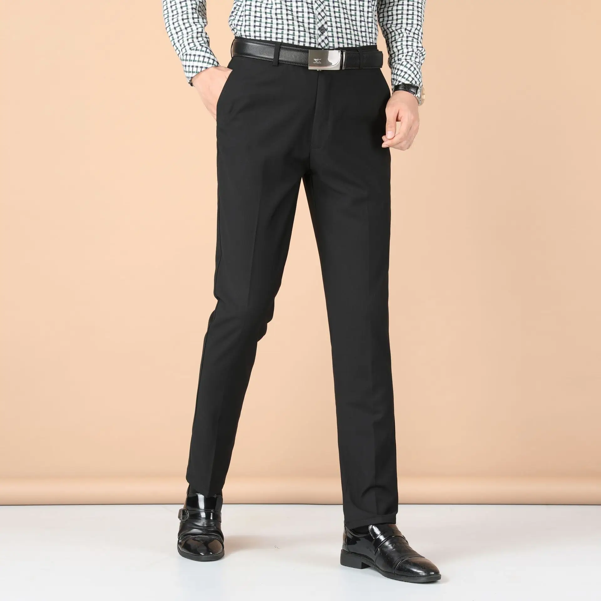 Men Black Slim Fit Trousers Spring Autumn Wear - Image 6