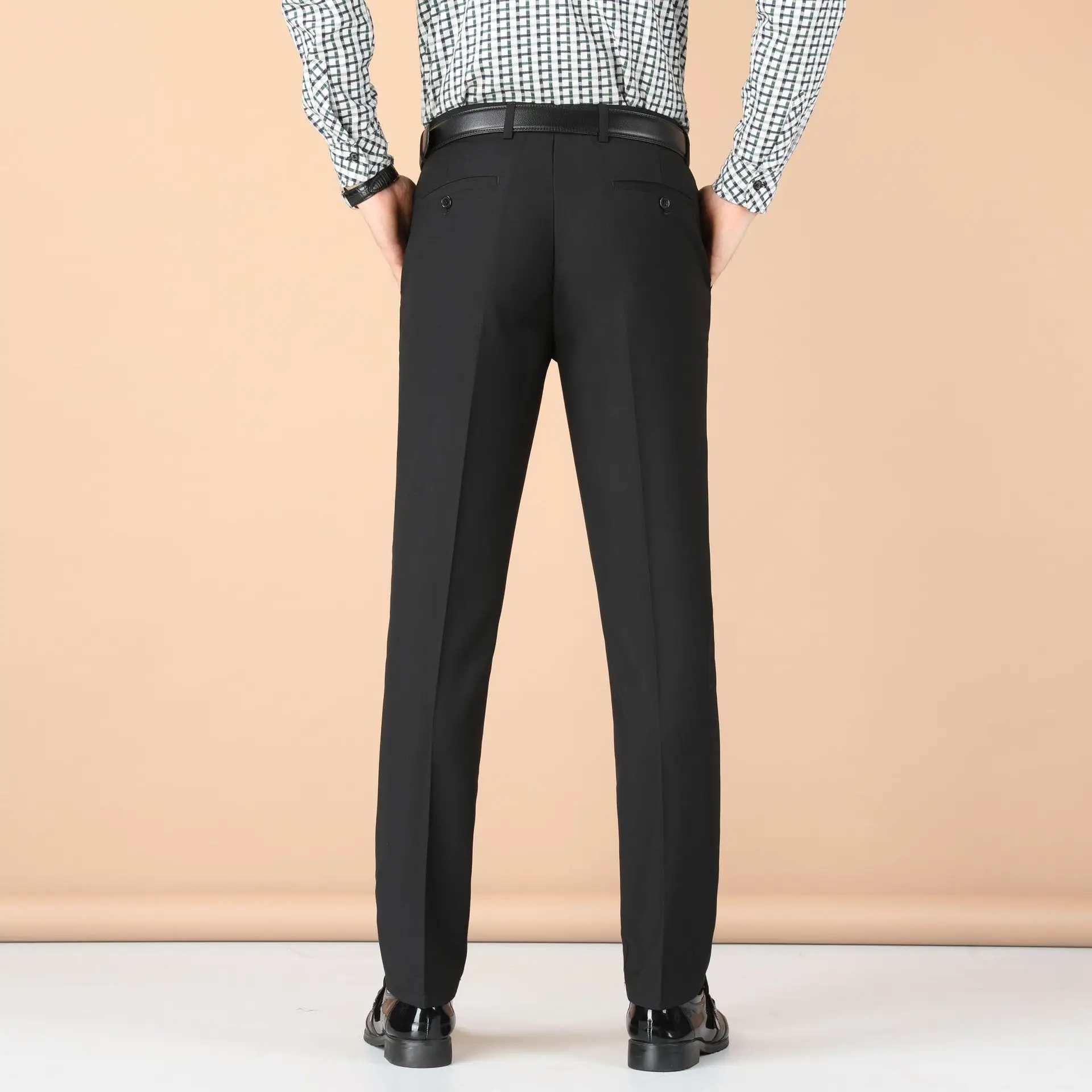 Men Black Slim Fit Trousers Spring Autumn Wear - Image 8