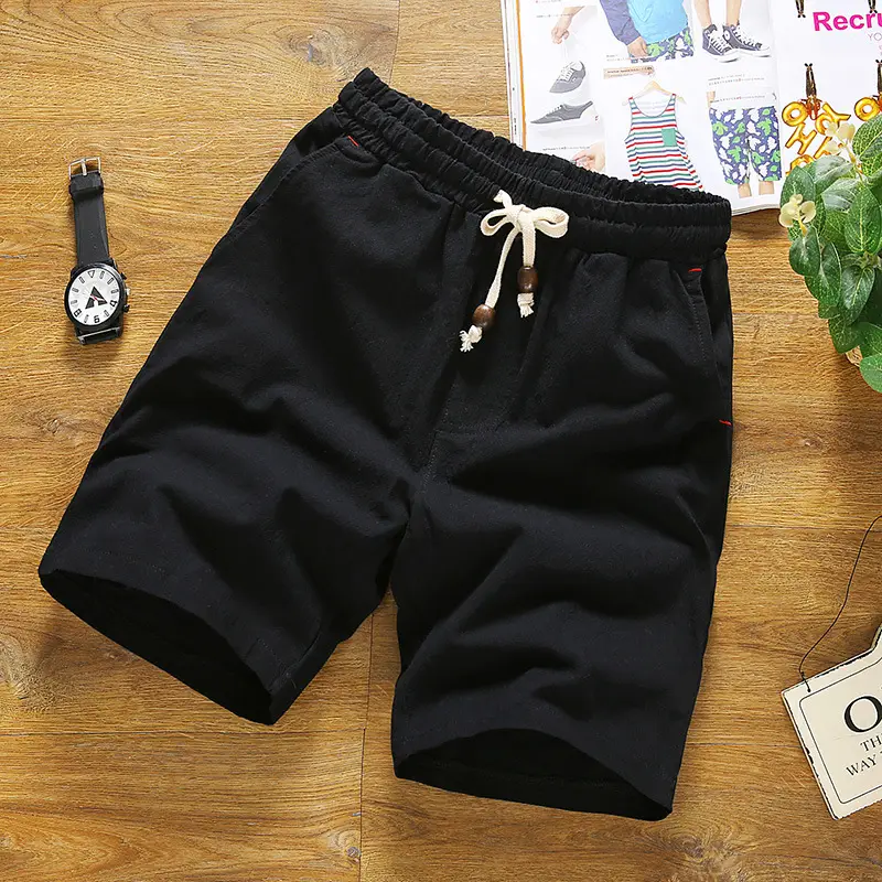 Men Cotton Drawstring Shorts White Loose Fit - Image 3