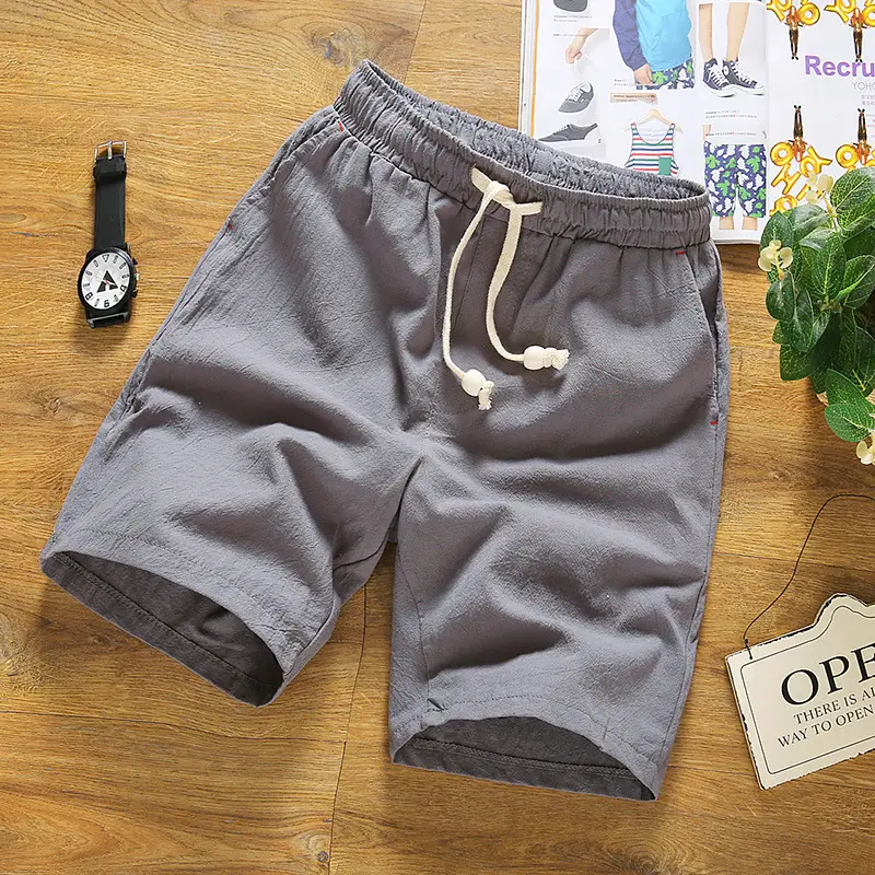 Men Cotton Drawstring Shorts White Loose Fit - Image 2