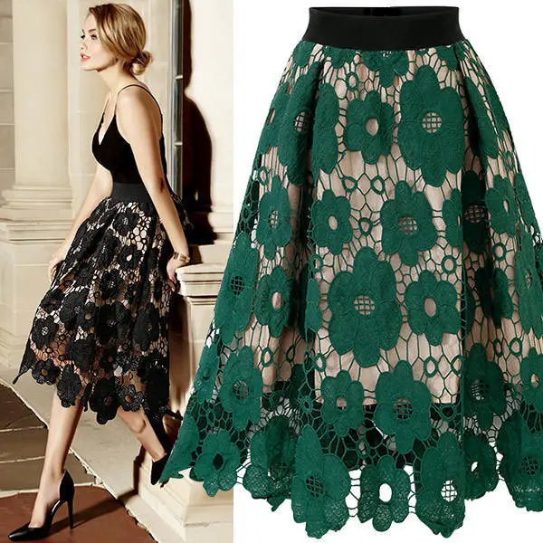 High Waist Lace Skirt Red Floral Large Size - Image 5