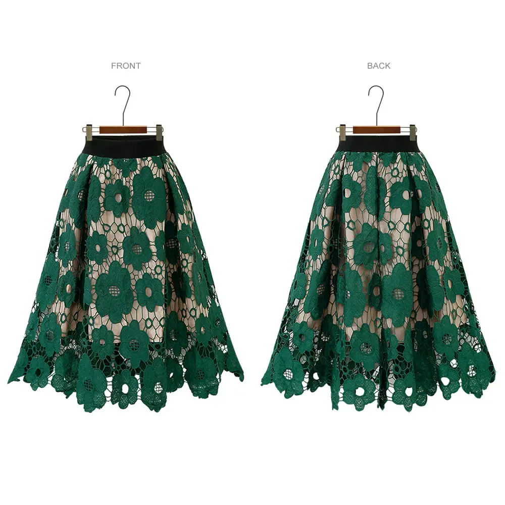High Waist Lace Skirt Red Floral Large Size — feature 5