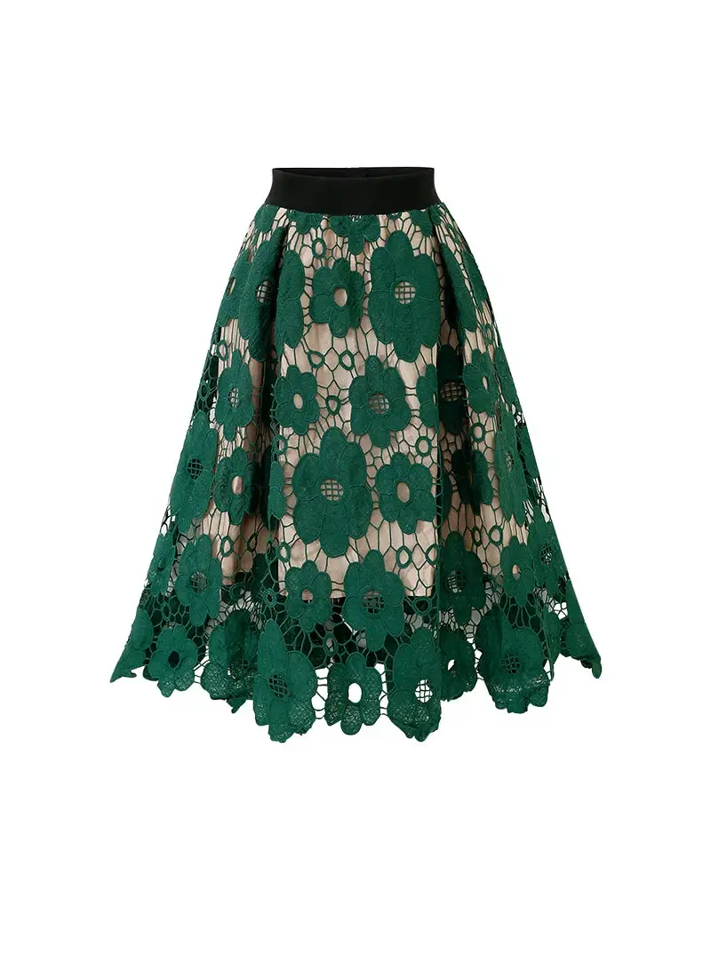 High Waist Lace Skirt Red Floral Large Size — feature 6