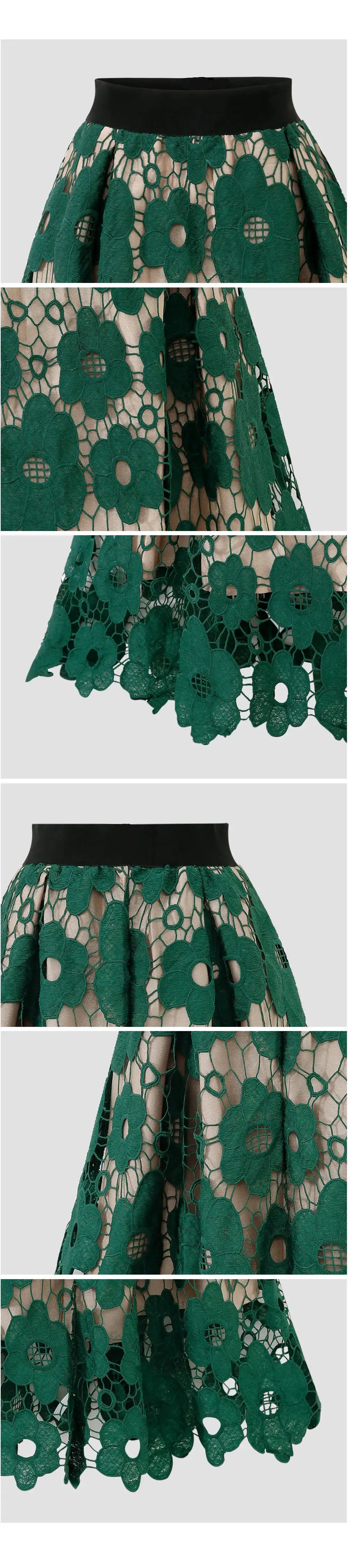 High Waist Lace Skirt Red Floral Large Size — feature 7