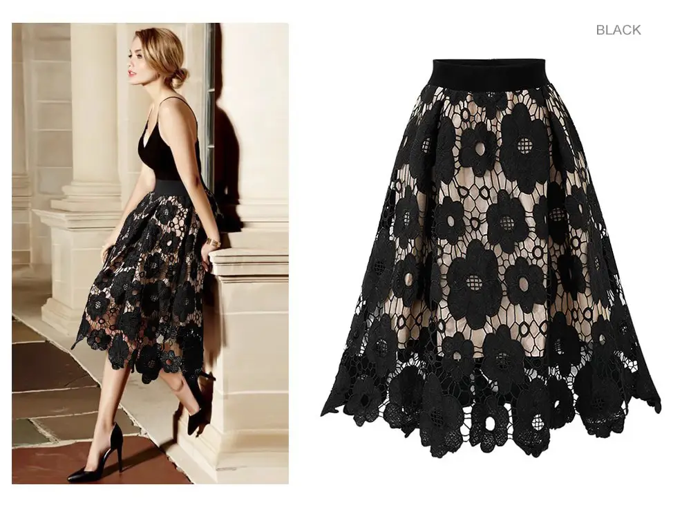 High Waist Lace Skirt Red Floral Large Size - Image 2