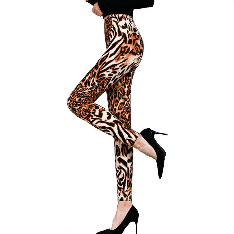 Women Leopard Print Cropped Leggings Large Size - Image 13